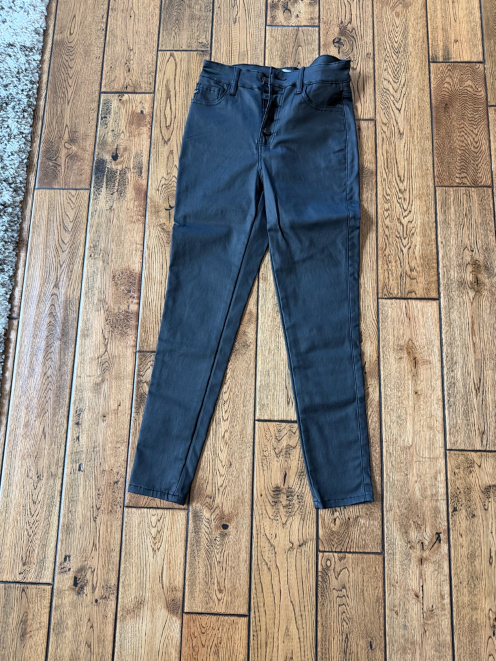 KanCan Straight Leg Jeans in Black (pleather)